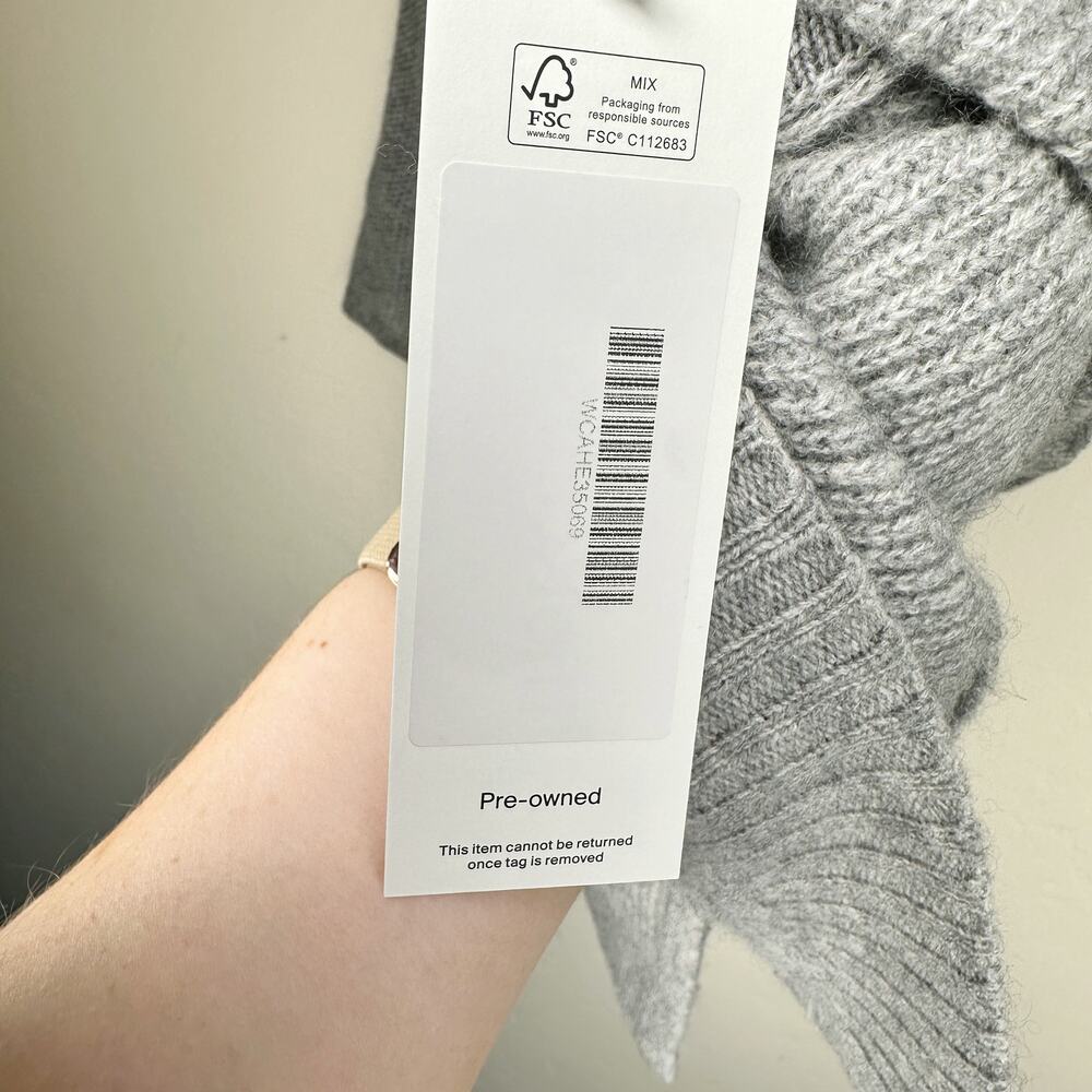 360 Cashmere Grey Draped Wrap Tie Front Moto Waterfall Cardigan Sweater Small - Picture 13 of 15
